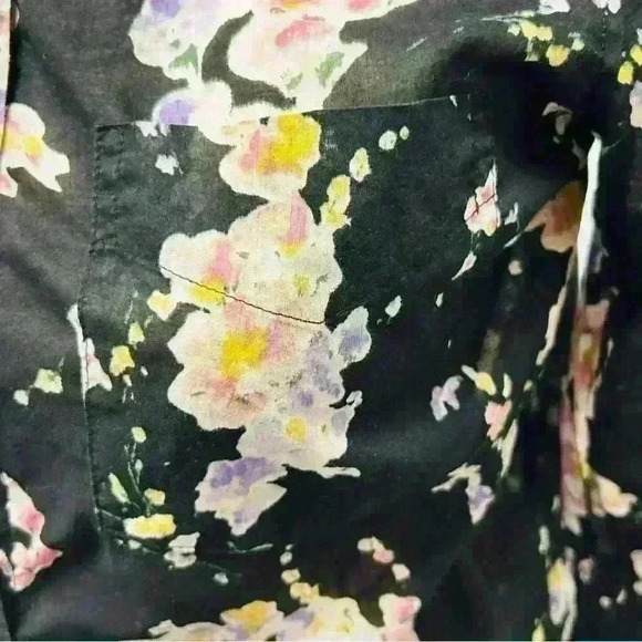LAUREN RALPH LAUREN Black Floral 3/4 Sleeve Cotton Button Down Size Medium - Picture 7 of 14